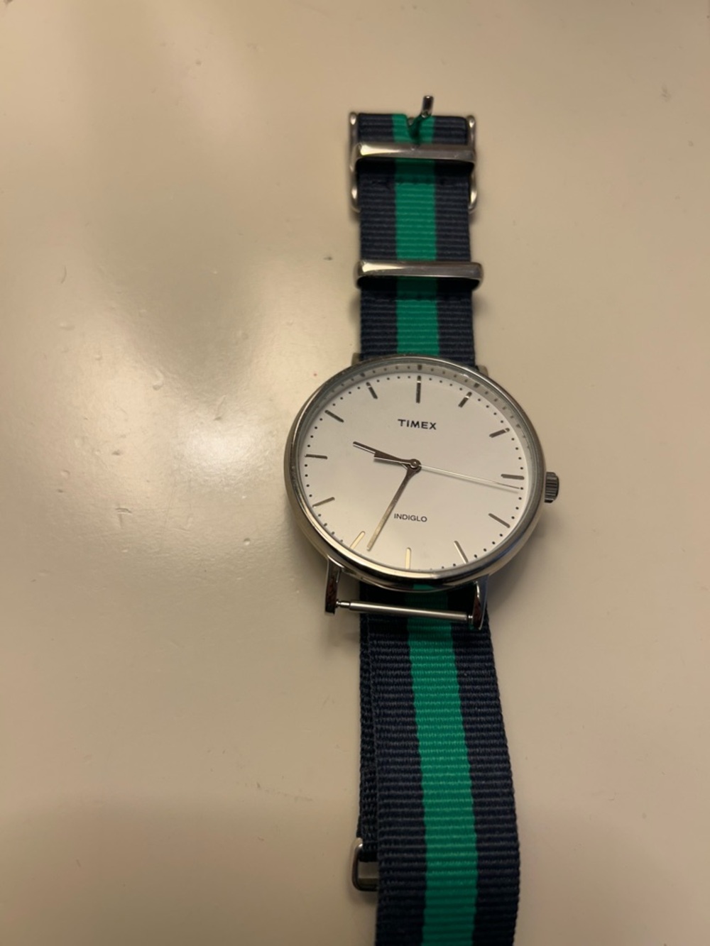 Timex Weekender Fairfield watch Navy & Green Stripe Strap 2016 TW2P0800